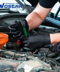 Heavy Duty Black Nitrile Disposable Gloves Medium 8 Mil Thick 100 Pack used for automotive repair under the hood.