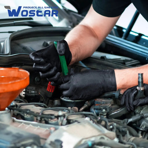 Heavy Duty Black Nitrile Disposable Gloves Medium 8 Mil Thick 100 Pack used for automotive repair under the hood.