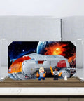 Clear Acrylic Display Case For 76232 Airship Dustproof Display Case With Wooden Base showcasing model spaceship and figures