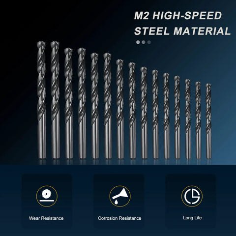 Kick Your DIY Projects Into High Gear With This Savage 15 Piece Drill Bit Set Featuring M2 High Speed Steel Jobber Bits Ranging From Tiny 1/16 Inch Up To Solid 3/8 Inch Sizes Perfectly Sharp For Boring Clean Holes In Tough Metal Steel Or Smooth Wood With. M2 high-speed steel drill bits in 15 sizes, shown upright