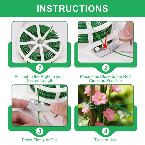 Instruction steps for 2 Pack Twist Ties For Garden Plants With Cutter 525 Feet Of Rustproof Flexible Green Plant Ties