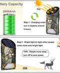 Heavy Hitter Solar Game Feeder Lights With Vibrant Green Motion Detection For Night Hunting and Feeding Deer Hogs Predators Coyotes and Varmints In A Smooth Two Pack Field Ready Kit with solar charging details.