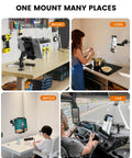 Heavy Duty Drill Base Tablet Mount Built Like A Tank Truck Dashboard Holder for versatile use in home, kitchen, and vehicle.