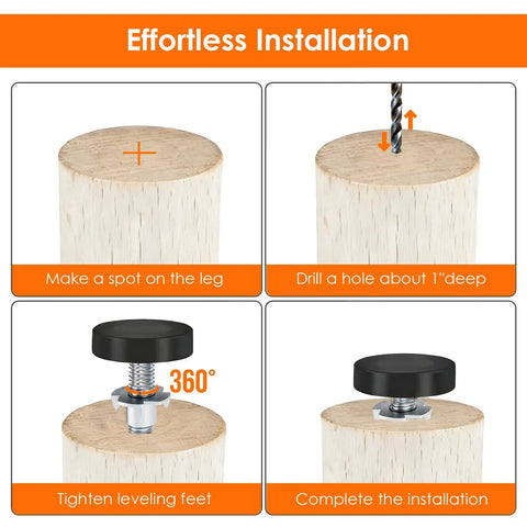 Installation steps for Quarter Inch 20 UNC Thread Adjustable Furniture Leveling Feet 15 Pack Screw In Levelers