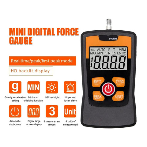 Force Gauge Tension Tester With 100N And 500N Capacity A Must Have Tool For Compression And Tension Four Units Newton Kilogram Pound Ounce Adjustable Acceleration For Precise Testing, mini digital force gauge with backlit display