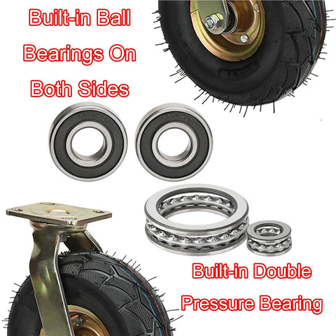 Zero Fuss Heavy Duty Casters With Pneumatic Rubber Tires Industrial Swivel And Fixed Wheels Eight Inch showing bearings and tire close-up.