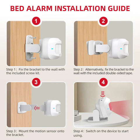 Bedside Alarm For Seniors With Wireless Motion Sensor And Five Volume Levels For Fall Prevention Dementia Care Portable Caregiver Pager installation guide