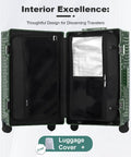 Open view of All Aluminum Carry On Luggage Airline Approved 20 Inch Hardside Spinner With Cup Holder And USB Charger TSA Lock Front Pocket Durable Suitcase For Women And Men Dark Green 22x14x9 showing interior compartments.