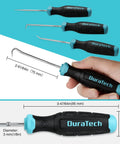 4-Piece Hook and Pick Set with ergonomic grip, featuring offset, straight, and 90-degree picks, chrome plated for rust resistance.