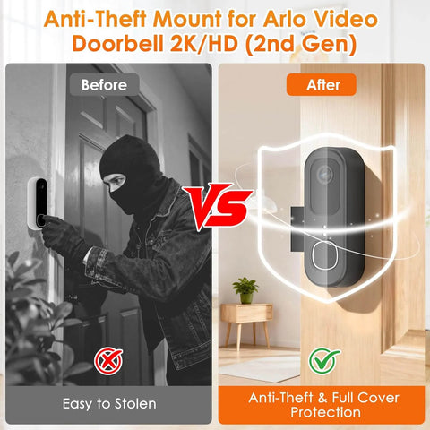 Anti Theft Doorbell Mount For Video Doorbell 2K Gen 2 No Drill Mounting Bracket Weatherproof Protection comparison view