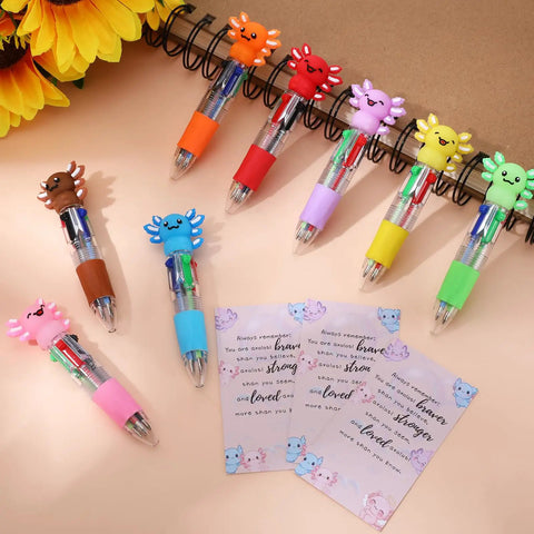Colorful beadable pens with animal tops and cards, 24 Color Beadable Ballpoint Pens Set With 4 In 1 Ink Switch Cool Multicolor Office Desk