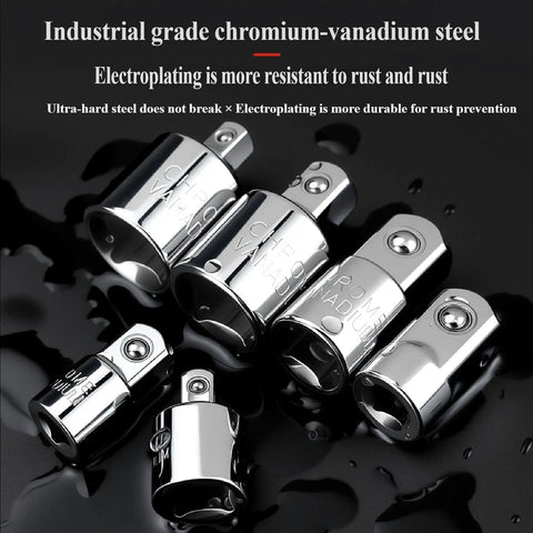 Premium 6-Piece Socket Adapter And Reducer Set In Chrome Vanadium Steel For Impact Driver Ratchet Wrenches Featuring 14-20mm Drive Sizes