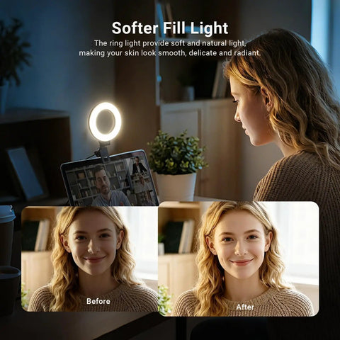 Clip On Desk Ring Light for Video Calls and Streaming, 5 Inch USB LED BR60 Ring Light with Clip Mount on laptop during video call