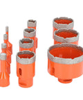 Jiawu 11 Piece M14 Hole Saw Kit For Ceramic Tile Marble Granite Cutting With Hex Shank Adapter Including Cooling Wax Saw Blades In 68 50 45 35 28 25 20 12 10 8 And 6mm Sizes Perfect For Pro Contractors And Serious DIYers Looking To Slice Through Hard orange diamond hole saw set