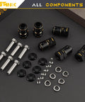 Beefed-Up Brass Wheel Spacers Kit 6Pcs With 15mm Wide Extension, 20mm Total Length, 12mm Hub Spacers For Axial TRX6 1 To 10 RC Crawler Upgrades, Heavier Weight To Improve Stability, Traction, And Handling On Rough Terrain., black brass RC wheel spacers kit with bolts and washers