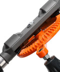Close-up of One Quarter Inch Capacity Manual Hand Drill Kit With Ten Drill Bits showing gears and precision chuck for DIY projects.