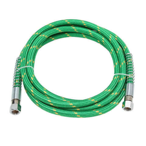Heavy Duty Silicone Steam Hose For Irons, 9.8 Ft Middle Pressure, Green, coiled with metal connectors visible