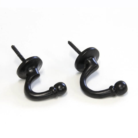 Solid As A Rock Cast Iron Twist Wall Hook Heavy Duty Single Arm Screw Mount With Matching Screws, two black hooks with screws.