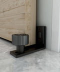 Sliding Barn Door Floor Guide With Adjustable Wall Mount and Bottom Double Nylon Rollers, Black Finish, Installed on Floor