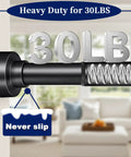 No Drill Tension Shower Curtain Rod 34 To 82 Inches, Non Slip And Rust Proof Stainless Steel, Easy Tool Free Install For Bathroom And Window, Matte Black Finish securing 30lbs