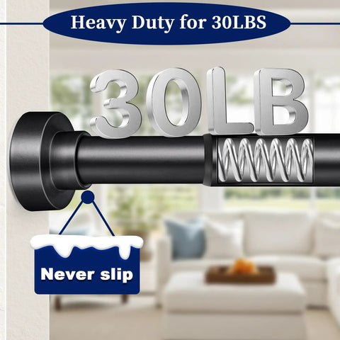 No Drill Tension Shower Curtain Rod 34 To 82 Inches, Non Slip And Rust Proof Stainless Steel, Easy Tool Free Install For Bathroom And Window, Matte Black Finish securing 30lbs