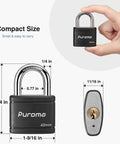 Two Pack Keyed Padlocks With 3 Keys Alike, 7/8 Inch Hardened Steel Shackle, Heavy-Duty Locks With Vinyl Covered Metal Body, compact size view