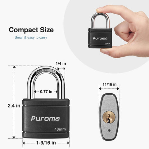 Two Pack Keyed Padlocks With 3 Keys Alike, 7/8 Inch Hardened Steel Shackle, Heavy-Duty Locks With Vinyl Covered Metal Body, compact size view