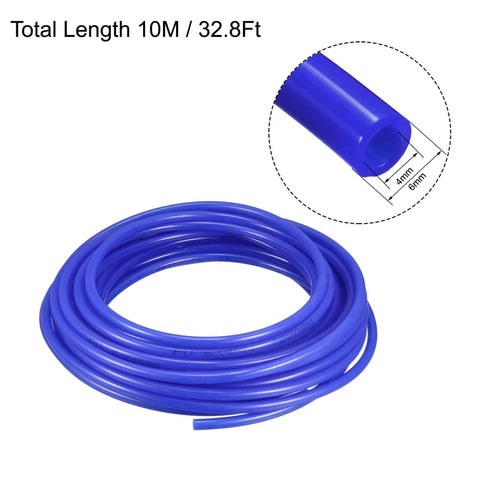 Coiled Blue PU Air Tubing 6mm OD 4mm ID 10M Pneumatic Hose For Pros And DIYers with close-up diameter view