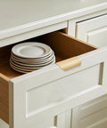 Open kitchen drawer with 10 Pack Brushed Gold Edge Finger Cabinet Pulls 3.15 Inch Aluminum Drawer Handles installed