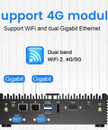 Rugged Fanless Industrial Mini PC Desktop with Intel Core i5, showcasing dual Gigabit Ethernet and communication ports.