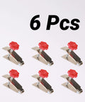 Premium Six Piece Tile Leveling Kit With Heavy Duty Adjustable Lifters For Walls And Floors Quick Height Setup No Sweat Manual Positioning Tools For Weekend DIY Warriors, six metal clamps with red knobs.