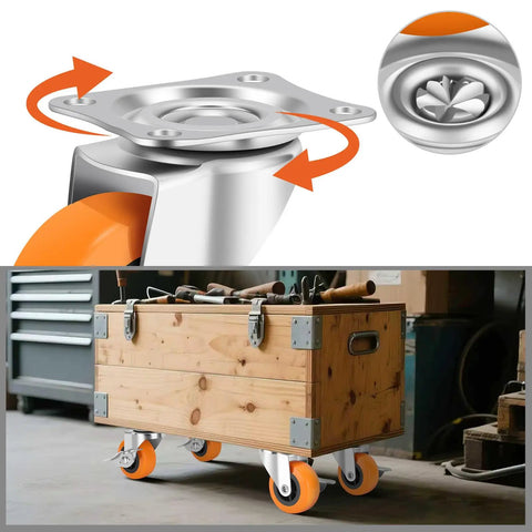 Heavy Duty Swivel Caster Wheels Set Of 4 With Locking Brakes And Sealed Ball Bearings 3 Inch Polyurethane Treads on wooden tool cart