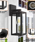 Built Tough 2 Pack Waterproof Outdoor Wall Lanterns, Rust Resistant Black Sconces With Shatterproof Clear Glass on wall with bulb.