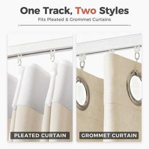 Sturdy Aluminum Curtain Track Kit With Adjustable 9 To 12 Foot Ceiling Or Wall Mount, No-Fuss Sliding Door Rail System For Grommet And Pleated Drapes, White Finish, Rust Resistant, Easy Install, fits pleated and grommet curtains