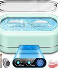 Blue Ultrasonic Jewelry Cleaner with Digital Timer 50kHz Deep Clean in 304 Stainless Steel for jewelry, eyeglasses, watches, and dentures.