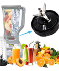 Image of Two Pack 7 Fins Extractor Blades Replacement Bottom Blade For Ninja Blender Nutri Ninja Auto iQ with fruits and juice.