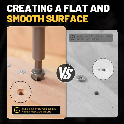 Workhorse Titanium Coated Drill Bit Set With 35 No Nonsense Pieces Including Hss Metal Masonry Wood Bits Plus Nut Drivers Magnetic Holder For Quick Home Repair And Everyday Tasks, demonstrating smooth vs rough surface creation.
