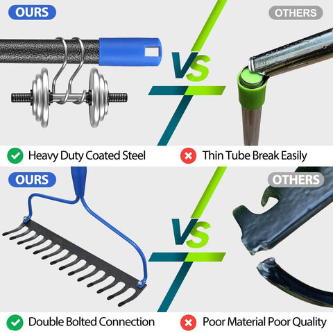 Heavy Duty Metal Garden Bow Rake With Adjustable 34 To 60 Inch Handle 14 Sharp Tines For Quick Soil Loosening Mulch Leveling
