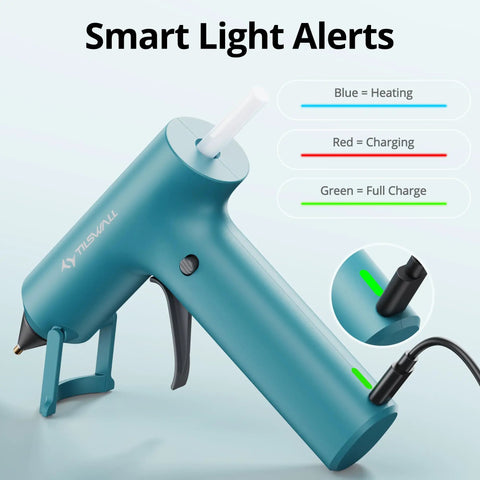 Cordless Hot Glue Gun With Fast Preheat USBC Rechargeable 2Ah Includes 20 Premium Glue Sticks High Temp Compact DIY Craft Tool, blue with smart light alerts