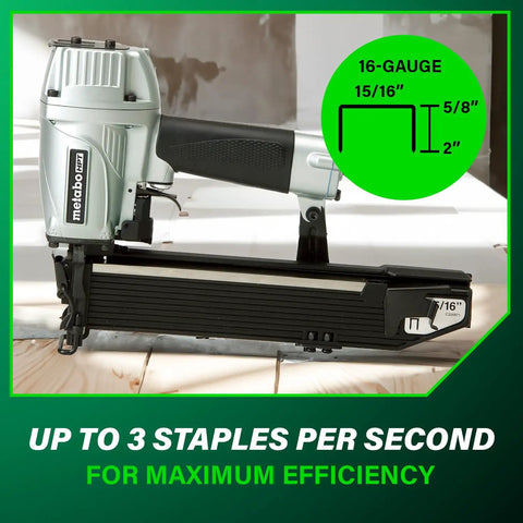 Wide Crown Pneumatic Stapler For Fast Framing And Lathing Projects Lightweight 16 Gauge Nailer on wood surface