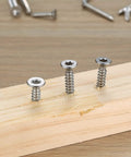 400 Pcs M3 M3.5 M4 Torx Head Self Tapping Wood Screws Pro Grade Assortment Kit In Stainless Steel shown screwed into wood