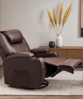 Cozy Leather 360 Degree Swivel Rocker Recliner With Massage, Side Pockets And Cup Holders, Plush Dark Brown Single Sofa in room view