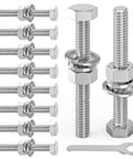10 Pack 3/8-16 X 4 Inch 304 Stainless Steel Fully Threaded Hex Head Bolts With Sealing Washers Nuts And Wrench Included For Auto Repair And DIY Projects, bolts with washers