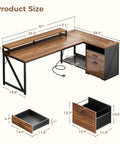 Product dimensions for L Shaped Desk With Wood Drawers And Locking File Cabinet, 61 Inch Corner Office Desk With Power Outlet.