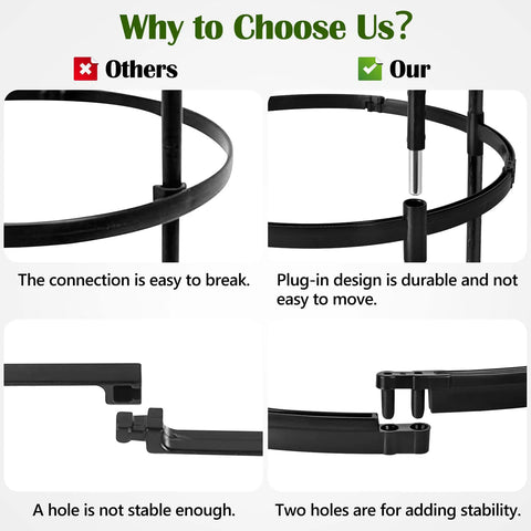 Comparison of connection and stability features for Built Tough Obelisk Trellis For Climbing Plants Outdoor 6 Ft Tall Plant Support.