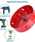 Red 4-inch bi-metal hole saw with pilot bit for wood, plastic board, drywall, ceiling and metal