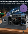 Badass Heavy Duty Lawn Mower Blade Sharpener With Nine Inch Grinding Disc And One Horsepower Motor for quick sharpening.