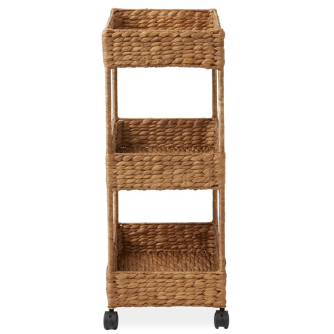 3-Tier Rolling Storage Cart Cinnamon Water Hyacinth Finish For Bathroom Nursery Craft Room And Laundry Organization On Wheels