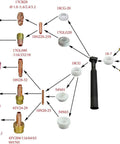 Diagram of TIG Glass Cups Clear Quartz Nozzles Set for PTA Welding Torch Three Eighths Inch Orifice Nine Point Five Millimeters 53N60 14 Pieces with labeled components.