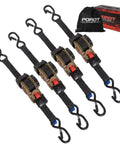 Slick Automatic Rewind Ratchet Straps 4 Pack 1 Inch By 10 Ft Handles 660 Lb Per Tie Down features black straps with hooks.